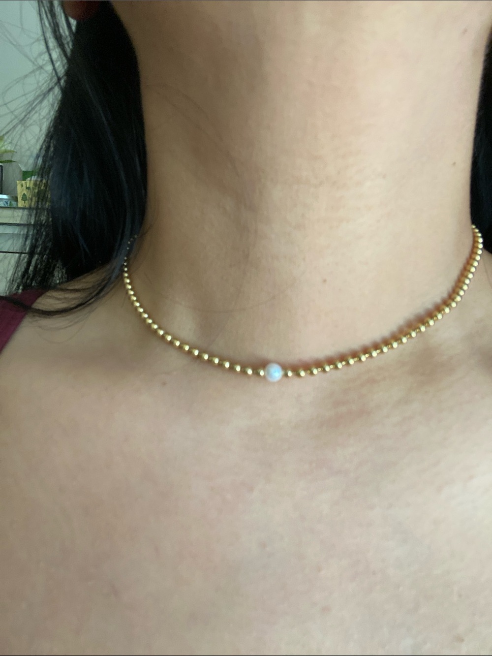 Pandora Gold Bead Necklace with White Pearl Accent - Picture 2 of 4